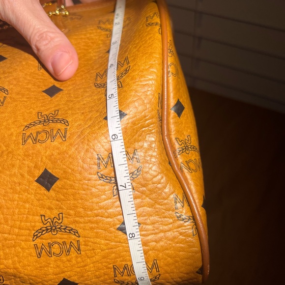 MCM Limited Edition Striped Boston Bag in Cognac Visetos Coated Canvas - Picture 12 of 16